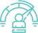 Person under speedometer gauge icon.