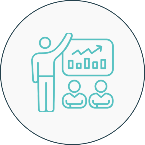 Presentation icon with graph and audience.