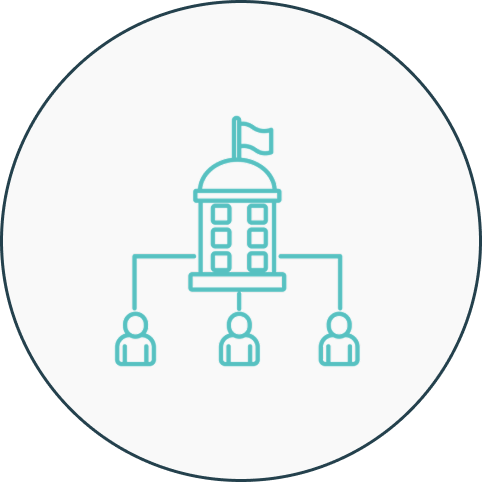 Government hierarchy diagram with three people.