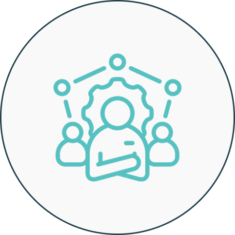 Teamwork and collaboration icon with three figures.